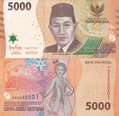 Indonesia 5000 Rupiah 2022 P 164 UNC 1/5 Bundle Lot 20 pcs
