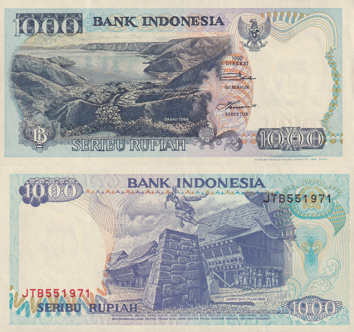 Indonesia 1000 Rupiah 1992/2000 P 129i UNC MMINOR FOXING 1/20 Bundle Lot 5 pcs