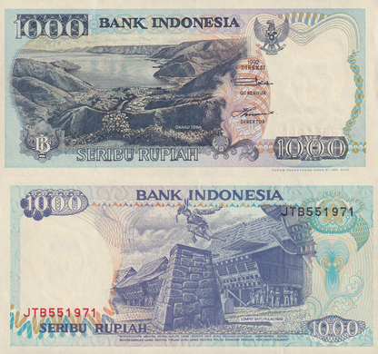 Indonesia 1000 Rupiah 1992/2000 P 129i UNC MMINOR FOXING 1/20 Bundle Lot 5 pcs