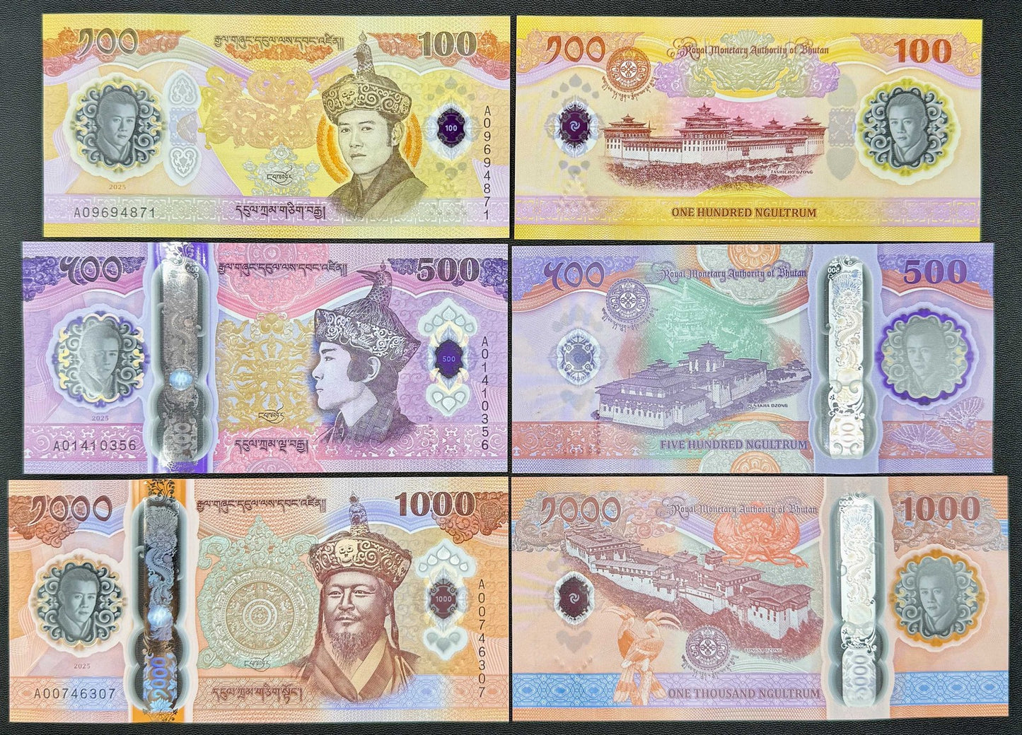 Bhutan Set 3 pcs 100 500 1000 2025 2026 New Design Polymer UNC COMM.
