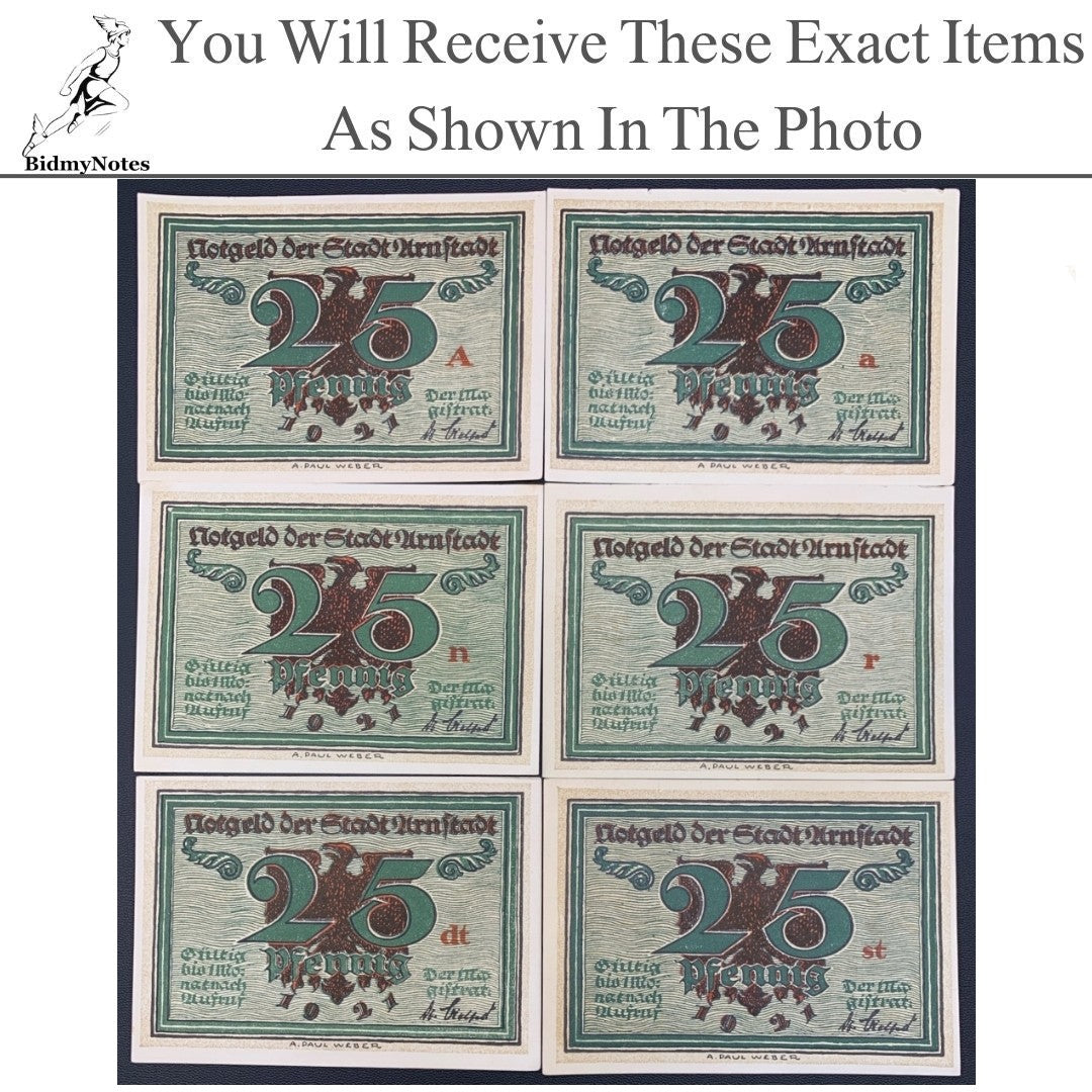 Germany Notgeld ARNSTADT 25 Pfennig 1921 Set 6 pcs