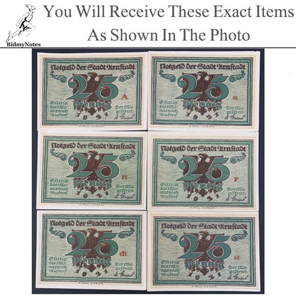 Germany Notgeld ARNSTADT 25 Pfennig 1921 Set 6 pcs