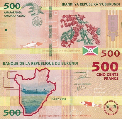 Burundi 500 Francs 2018 P 50 UNC 1/10 Bundle Lot 10 pcs