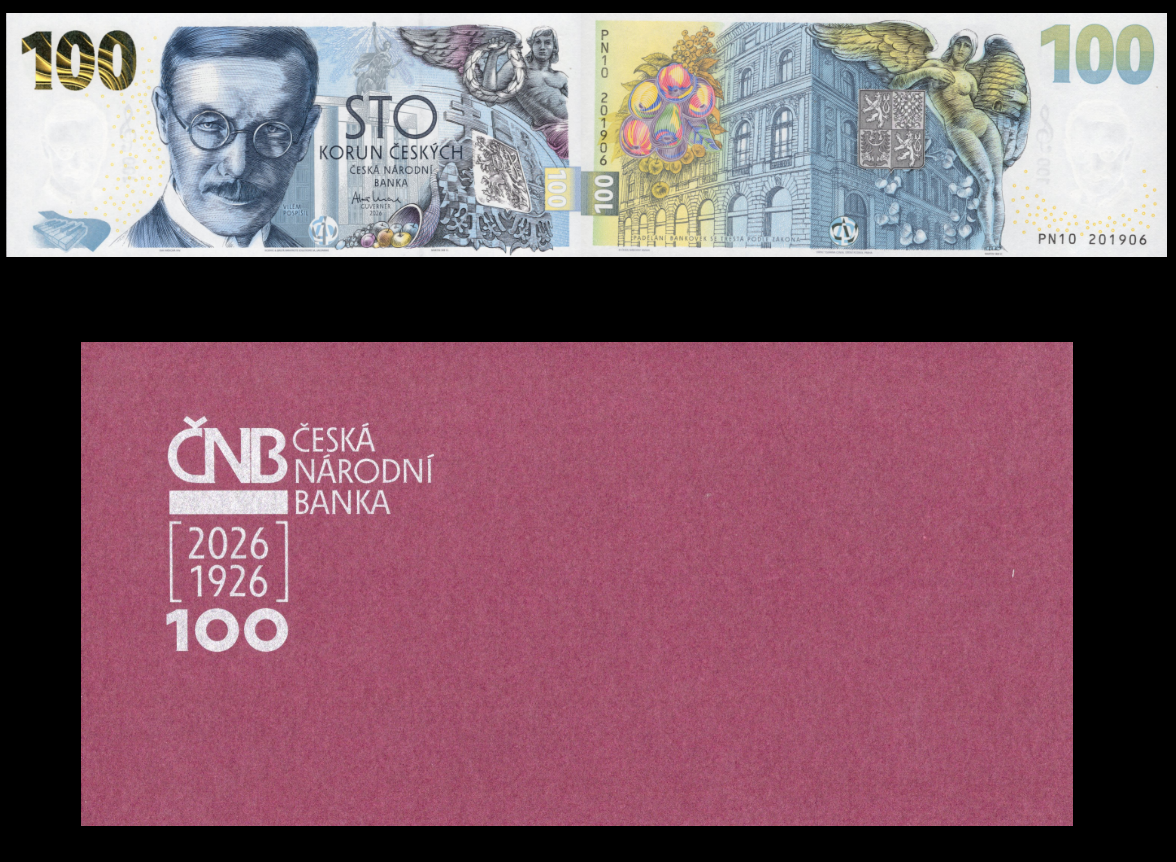 Czech Republic 100 Korun 2026 P New UNC 100th Annv With Folder