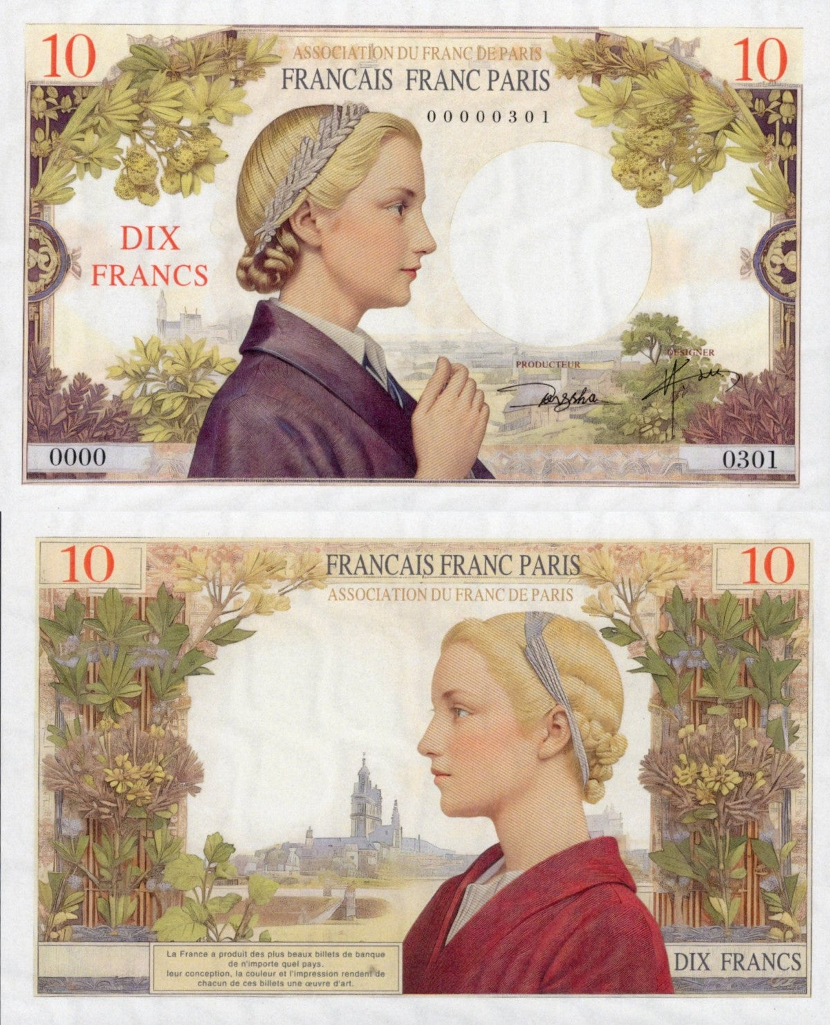 France TEST NOTE 10 Francs COMM. Fantasy Banknote Oil Painting Style