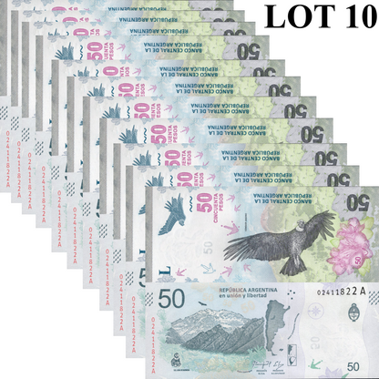 Argentina 50 Pesos ND 2018 P 363 UNC 1/10 Bundle Lot 10 pcs