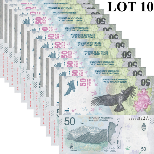 Argentina 50 Pesos ND 2018 P 363 UNC 1/10 Bundle Lot 10 pcs