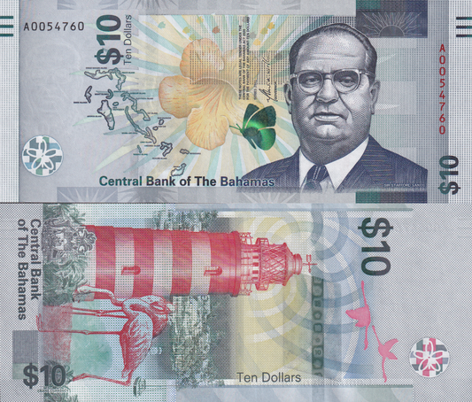 Bahamas 10 Dollars ND 2022 P 87 New Design UNC