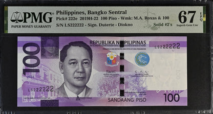 Philippines 100 Piso 2019 P 222e UNC PMG 67 EPQ SOLID 2 - 222222 3rd TOP POP