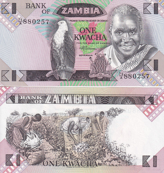 Zambia 1 Kwacha ND 1980-1988 P 23b UNC