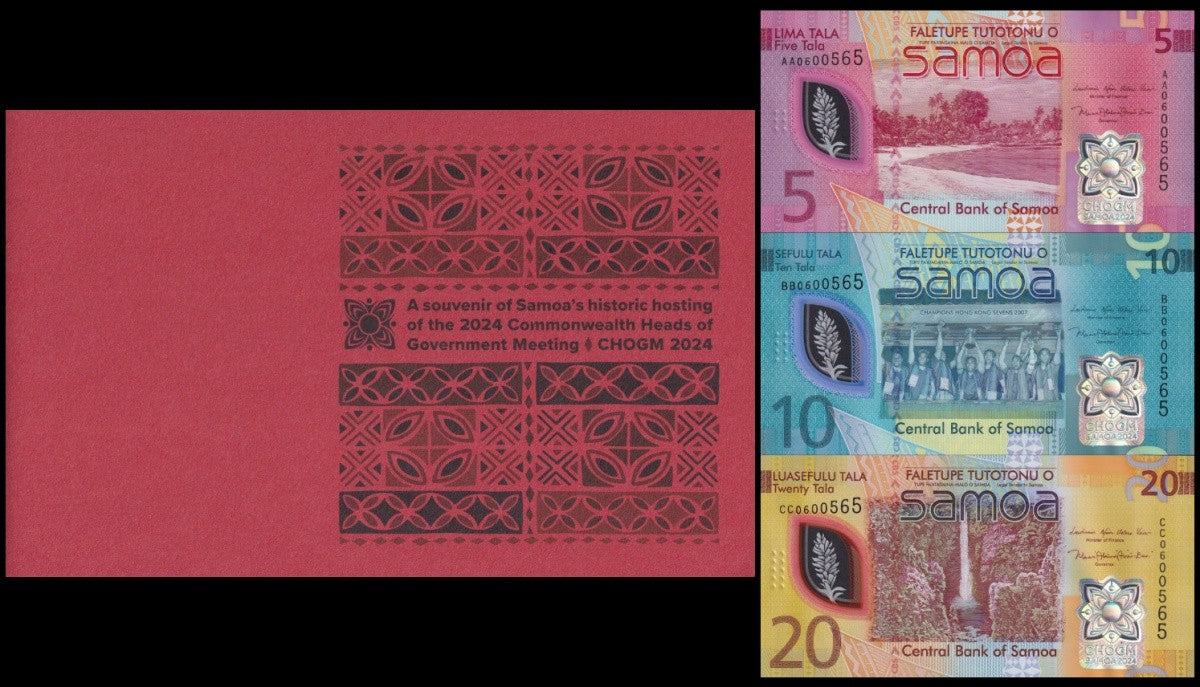 Samoa 5 10 20 Tala 2024 P 50 51 52 Polymer UNC Set 3 p Match No.0565 With Folder