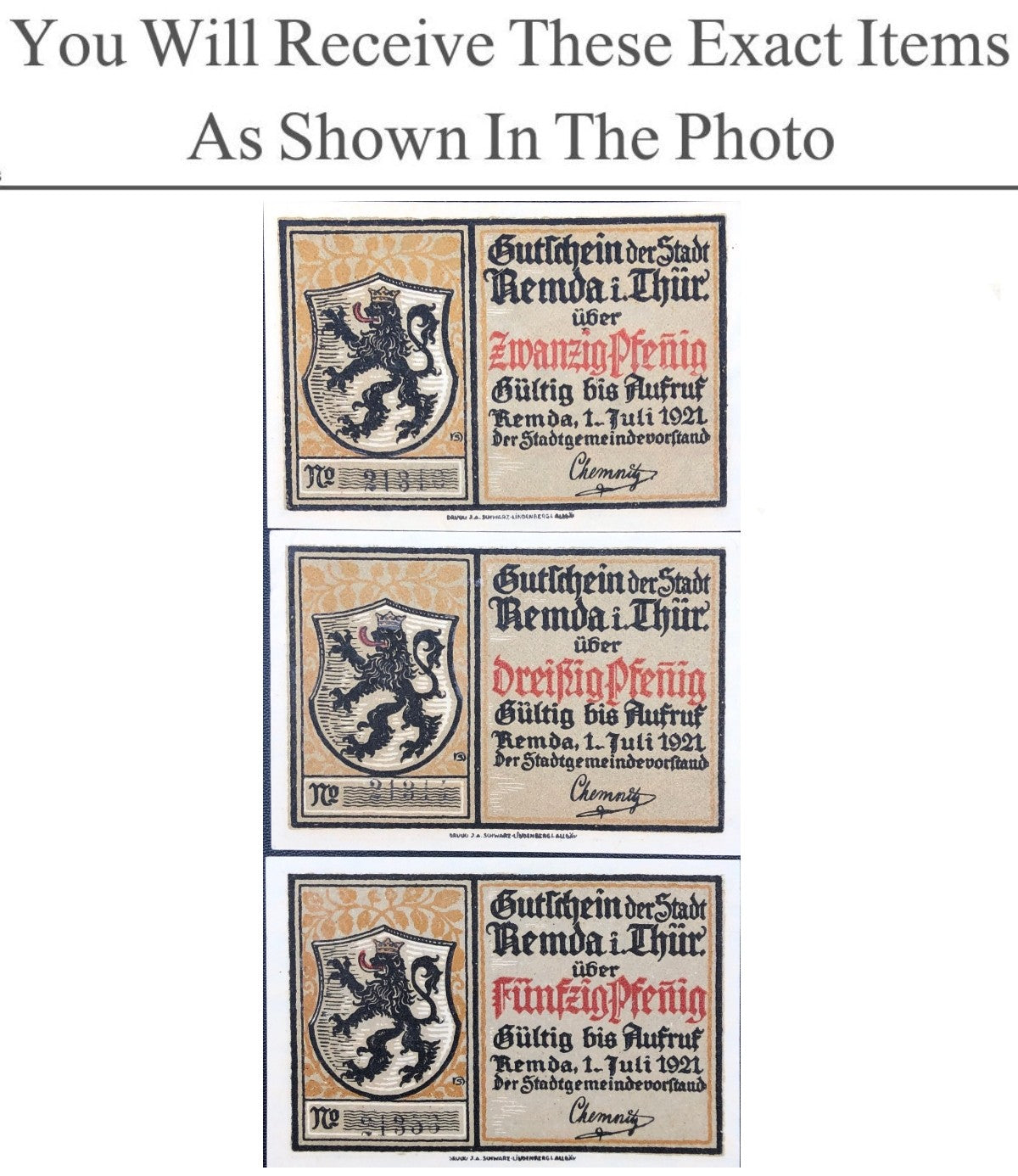 Germany Notgeld REMDA 20 30 50 Pfennig 1921 Full Set 3 pcs