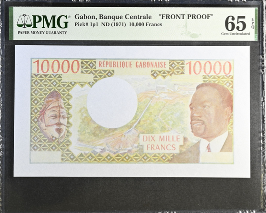 Gabon Banque Centrale FRONT PROOF 10000 Francs ND (1971) P 1p1 UNC PMG 65 EPQ
