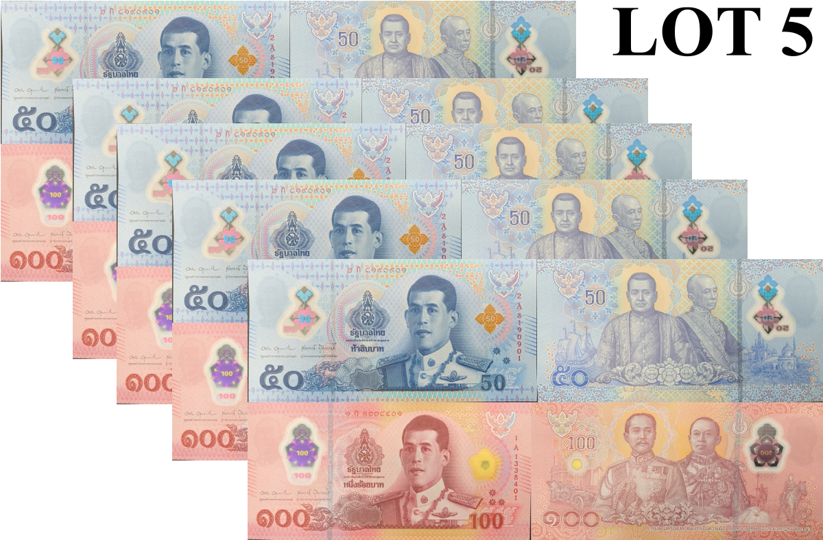 Thailand 50 100 Baht ND 2025 P 146 147 NEW Polymer UNC Set 2 LOT 5