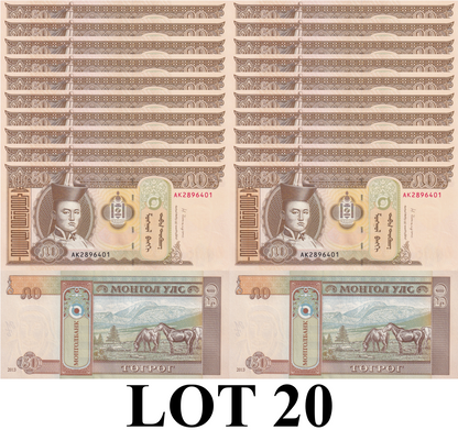 Mongolia 50 Togrog 2013 P 64c UNC 1/5 Bundle Lot 20 pcs