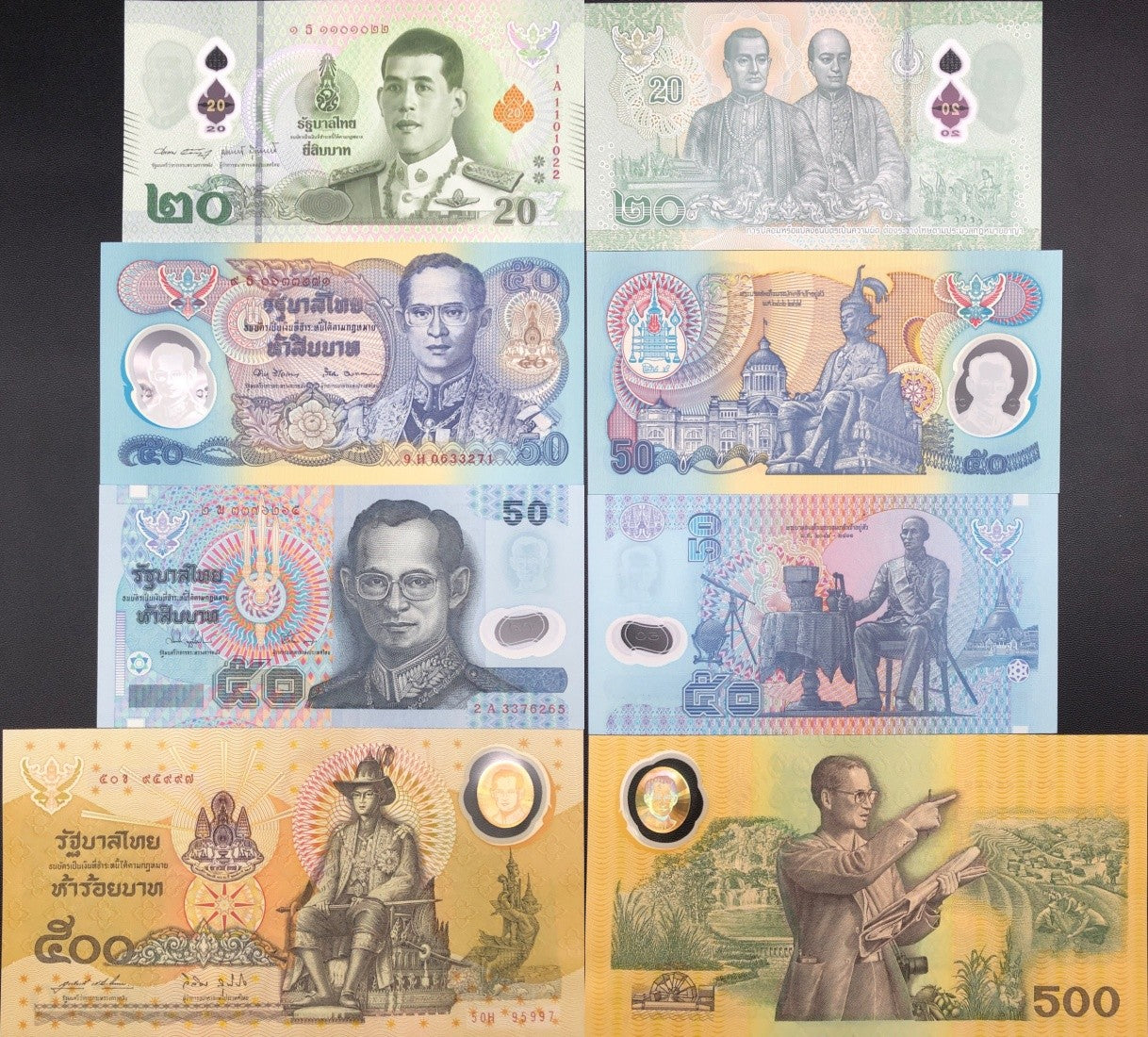 Thailand 20 50 500 Baht 1996-18 P 99 101-142 Polymer Random Sign UNC COMM. Set 4