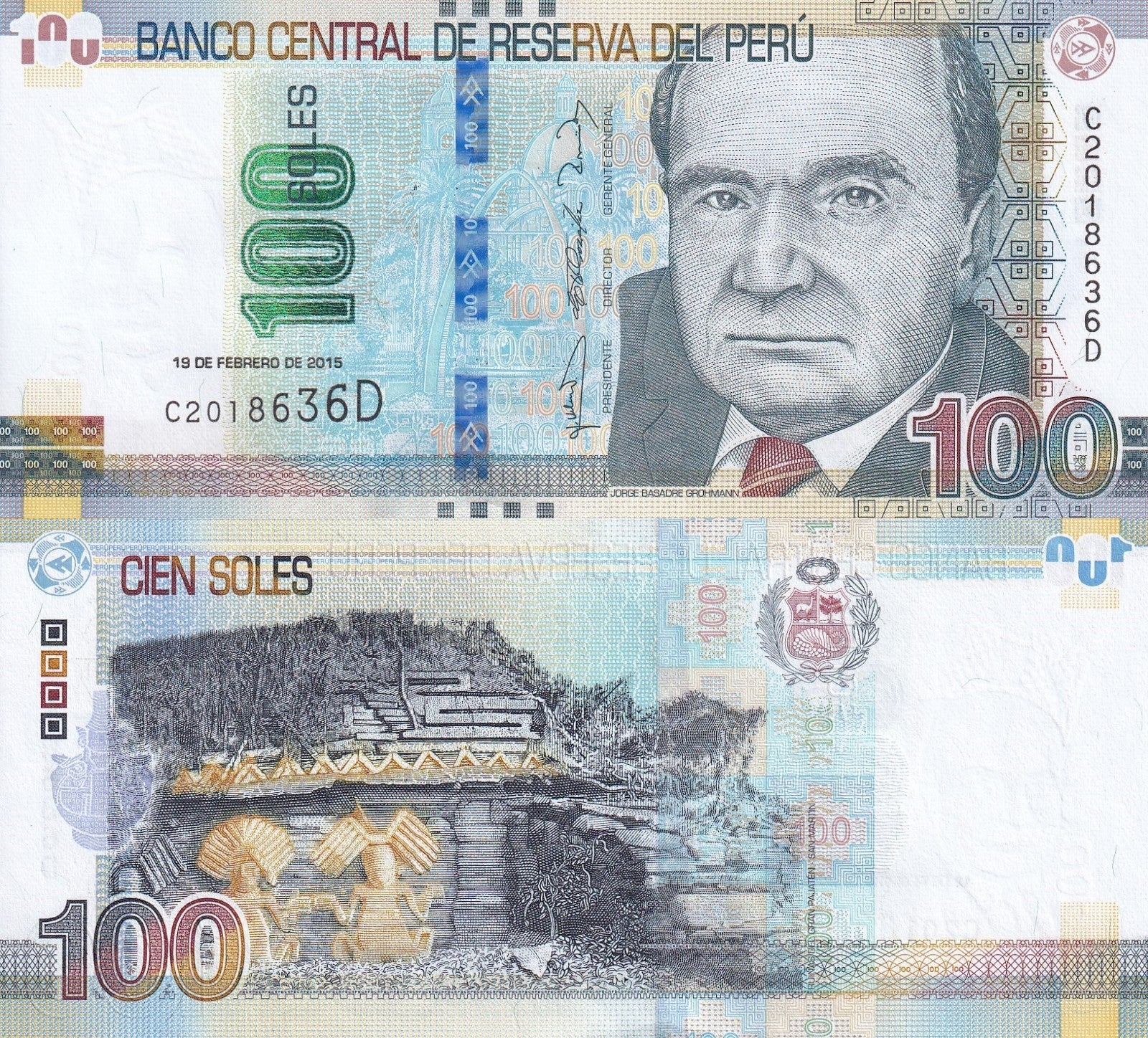 Peru 100 Soles 2015 / 2018 P 195a UNC