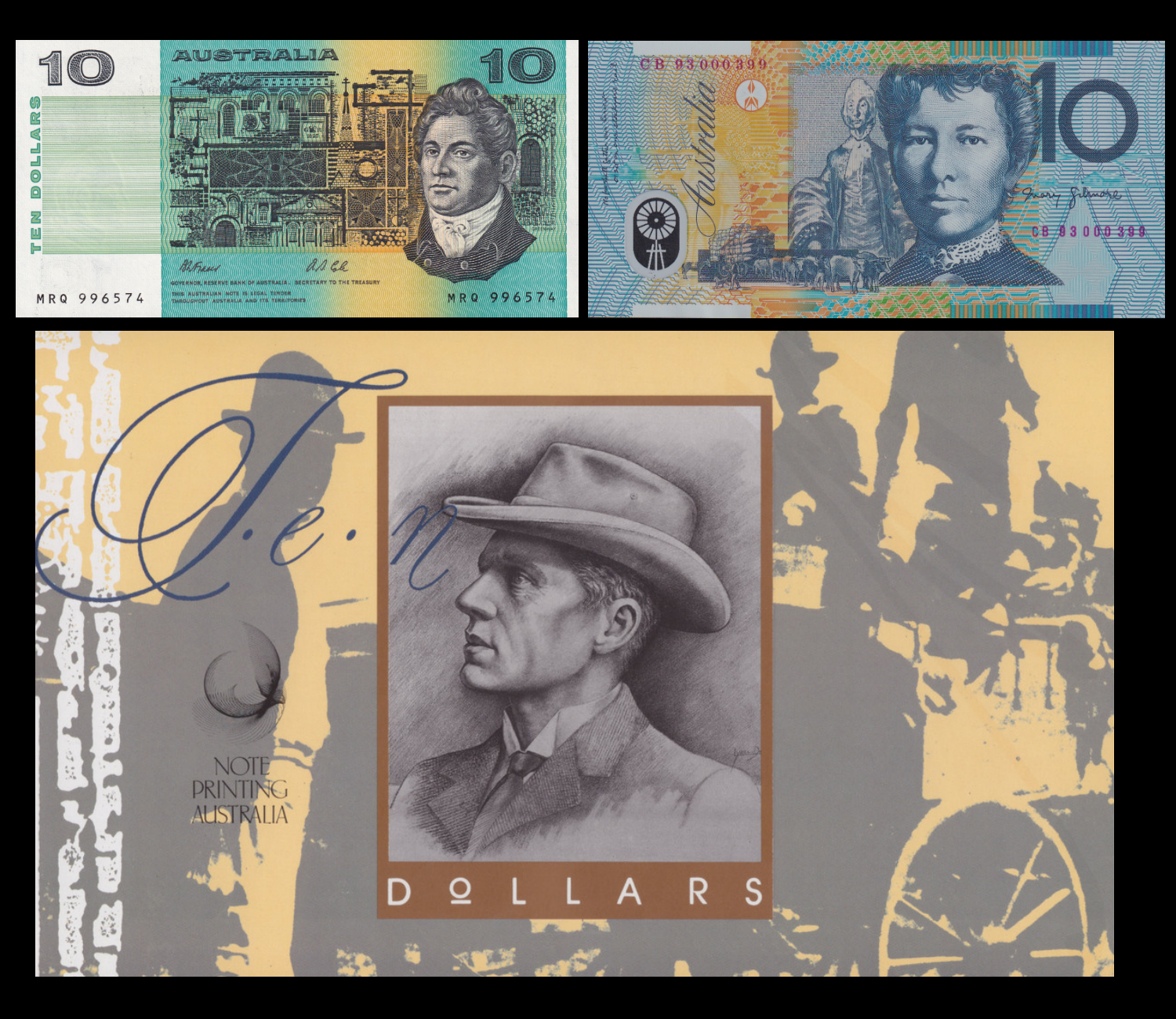 Australia 10 Dollars 1991-1993 P 45g 52a Paper Polymer UNC Set 2 pcs With Folder