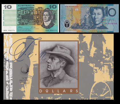 Australia 10 Dollars 1991-1993 P 45g 52a Paper Polymer UNC Set 2 pcs With Folder