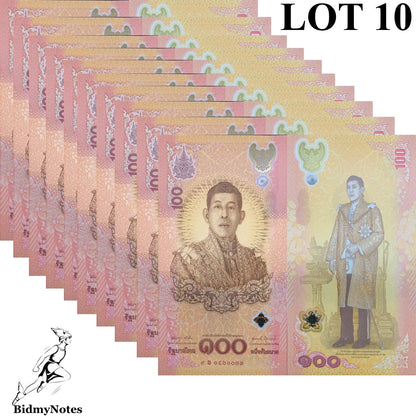 Thailand 100 Baht 2024 P 143 Polymer New Design UNC Replacement COMM. LOT 10 pcs
