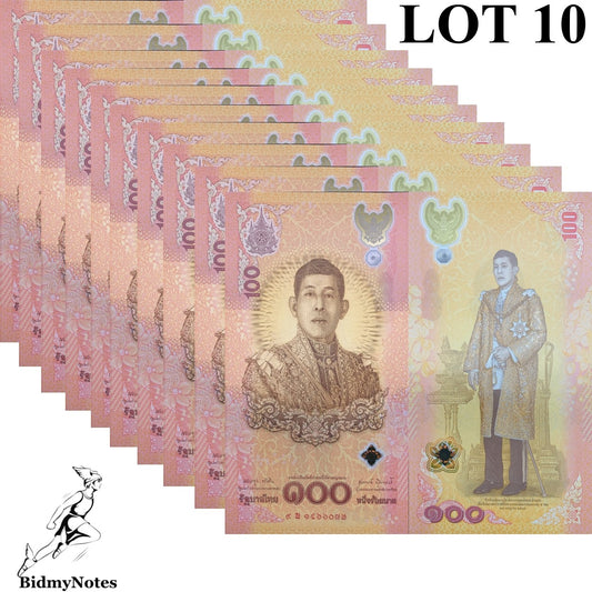 Thailand 100 Baht 2024 P 143 Polymer New Design UNC Replacement COMM. LOT 10 pcs