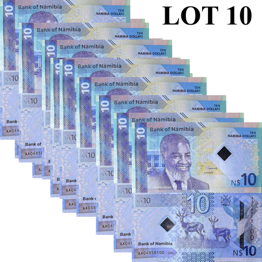 NAMIBIA 10 Namibia Dollars 2025 P New Issue UNC 1/10 Bundle LOT 10 pcs