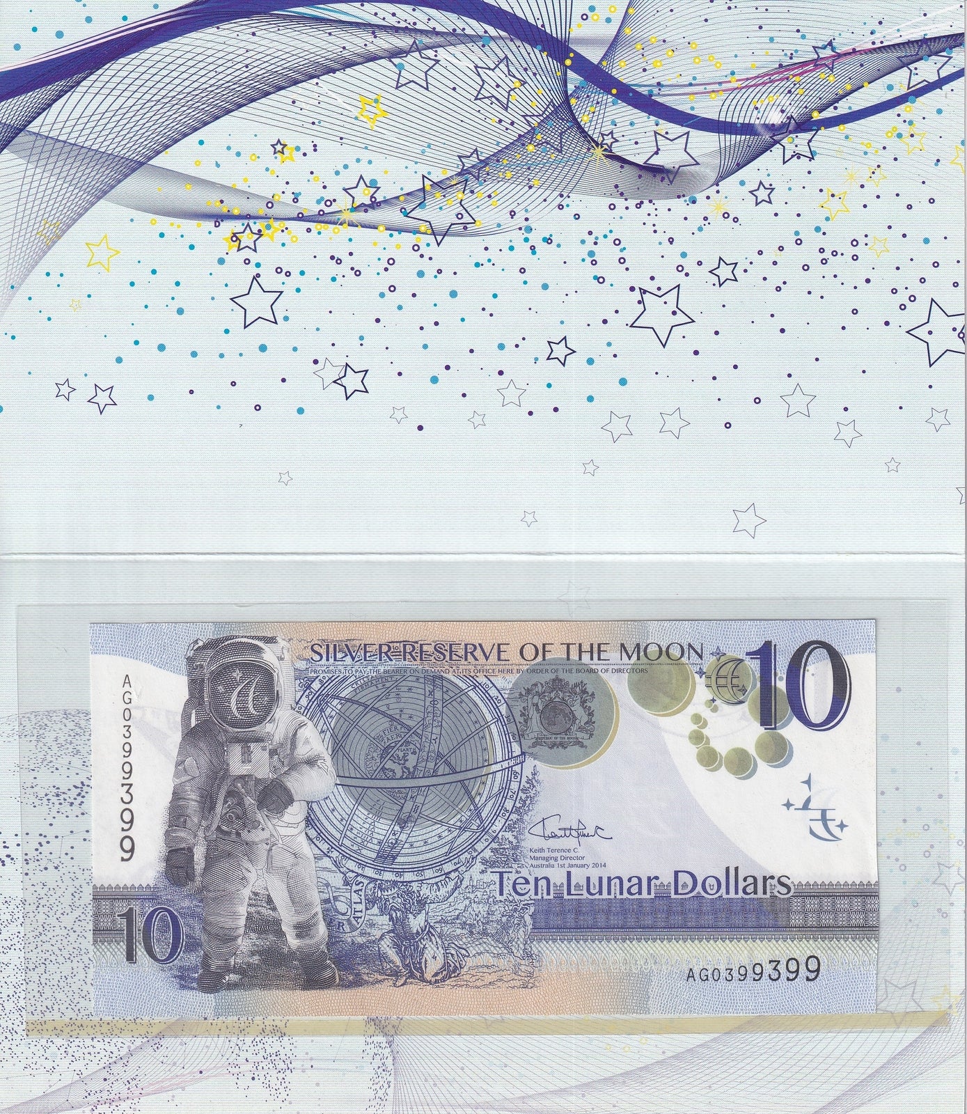 Australia 10 Lunar Dollars 2014 UNC Silver Reserve of the Moon With Folder