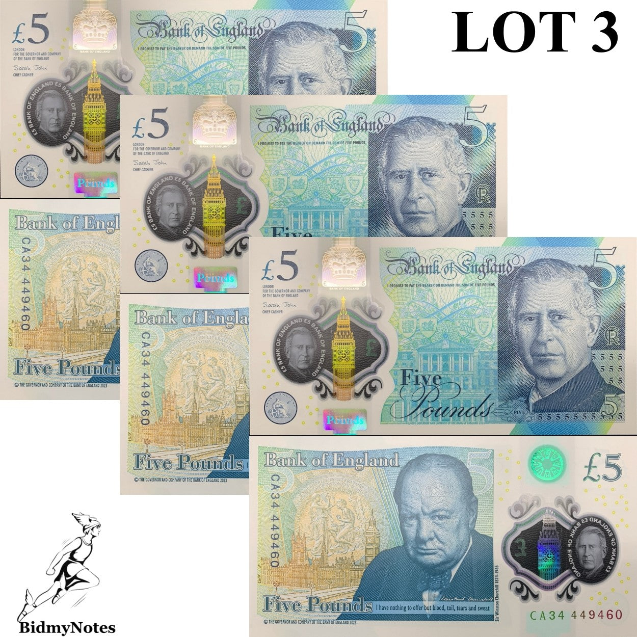 Great Britain 5 Pound 2023 / 2024 P New Polymer Charles III UNC LOT 3 pcs