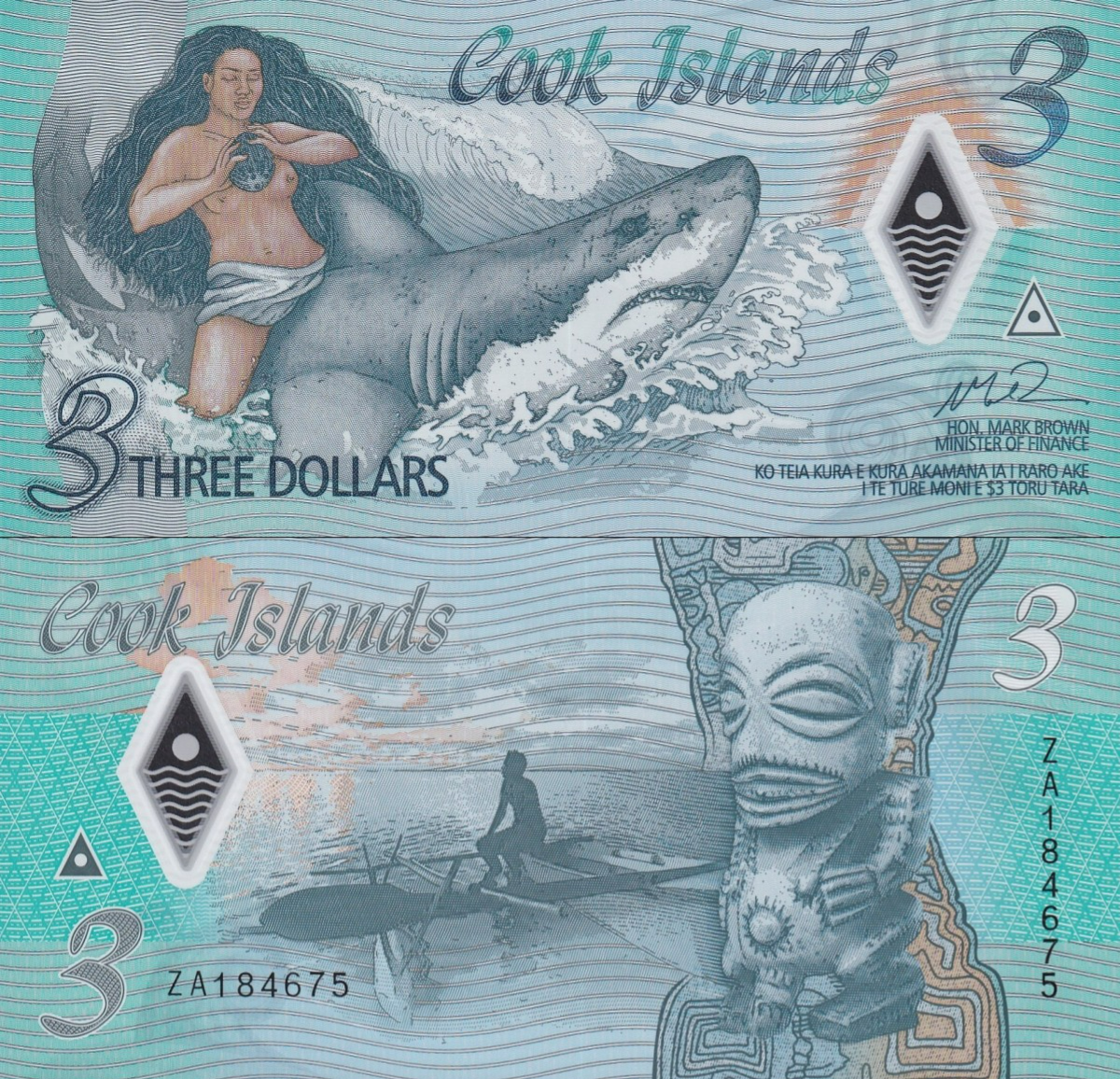 Cook Islands 3 Dollars ND 2021 P 11 Polymer UNC ZA Replacement