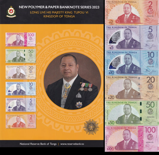 Tonga 2-100 Pa'anga 2023 P 50-55 Paper Polymer UNC Set 6 p Match LOW No. 181 W/F