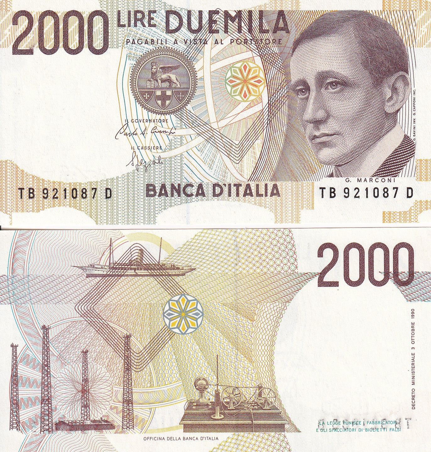 Italy 2000 Lire 1990 P 115 UNC
