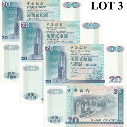 Hong Kong 20 Dollars 1997 P 329c Year Return to China UNC BOC Lot 3 pcs