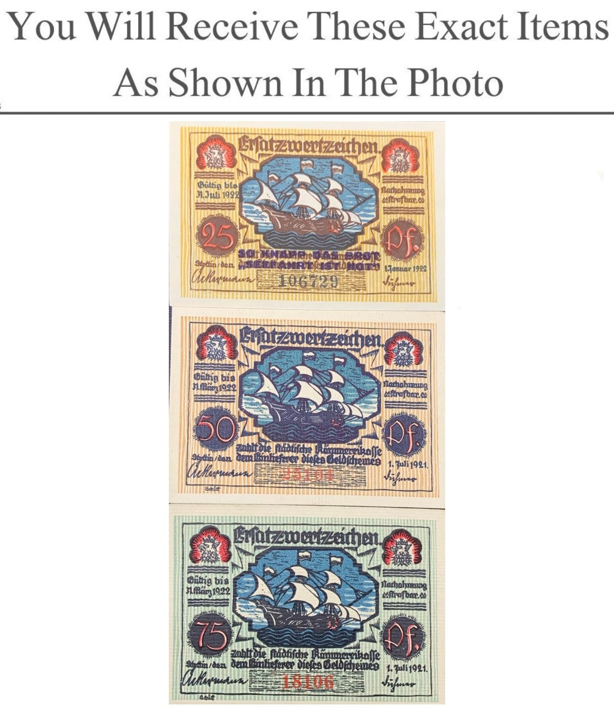 Germany Notgeld STETTIN 25 50 75  Pfennig 1922 Full Set 3 pcs