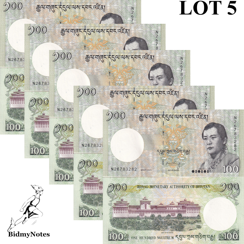 Bhutan 100 Ngultrum 2015 P 32c UNC 1/20 Bundle LOT 5 pcs