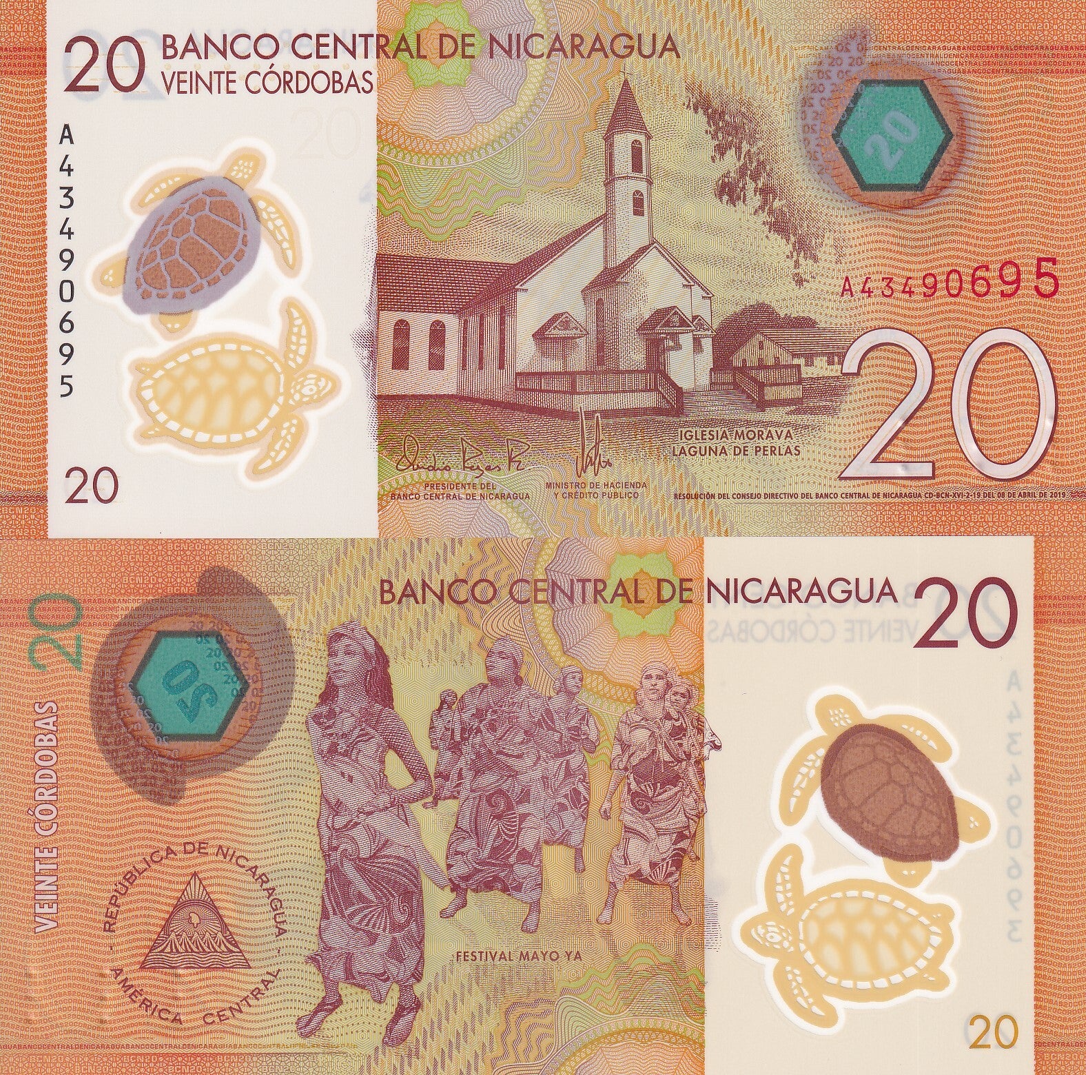 Nicaragua 20 Cordobas 2019 P 210a Polymer UNC