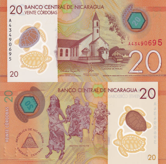 Nicaragua 20 Cordobas 2019 P 210a Polymer UNC