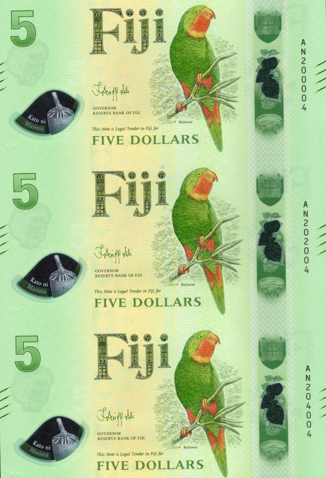 Fiji 5 Dollars 2026 P New Design Polymer UNC UNCUT 3 IN 1