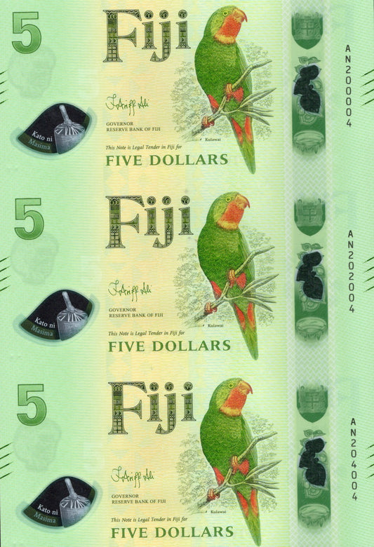 Fiji 5 Dollars 2026 P New Design Polymer UNC UNCUT 3 IN 1