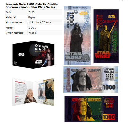 Disney Official Star Wars 1000 Galactic Credits 2025 Obi-Wan Kenobi UNC W/F