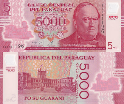 Paraguay 5000 Guaranies 2022 P 234 Polymer UNC