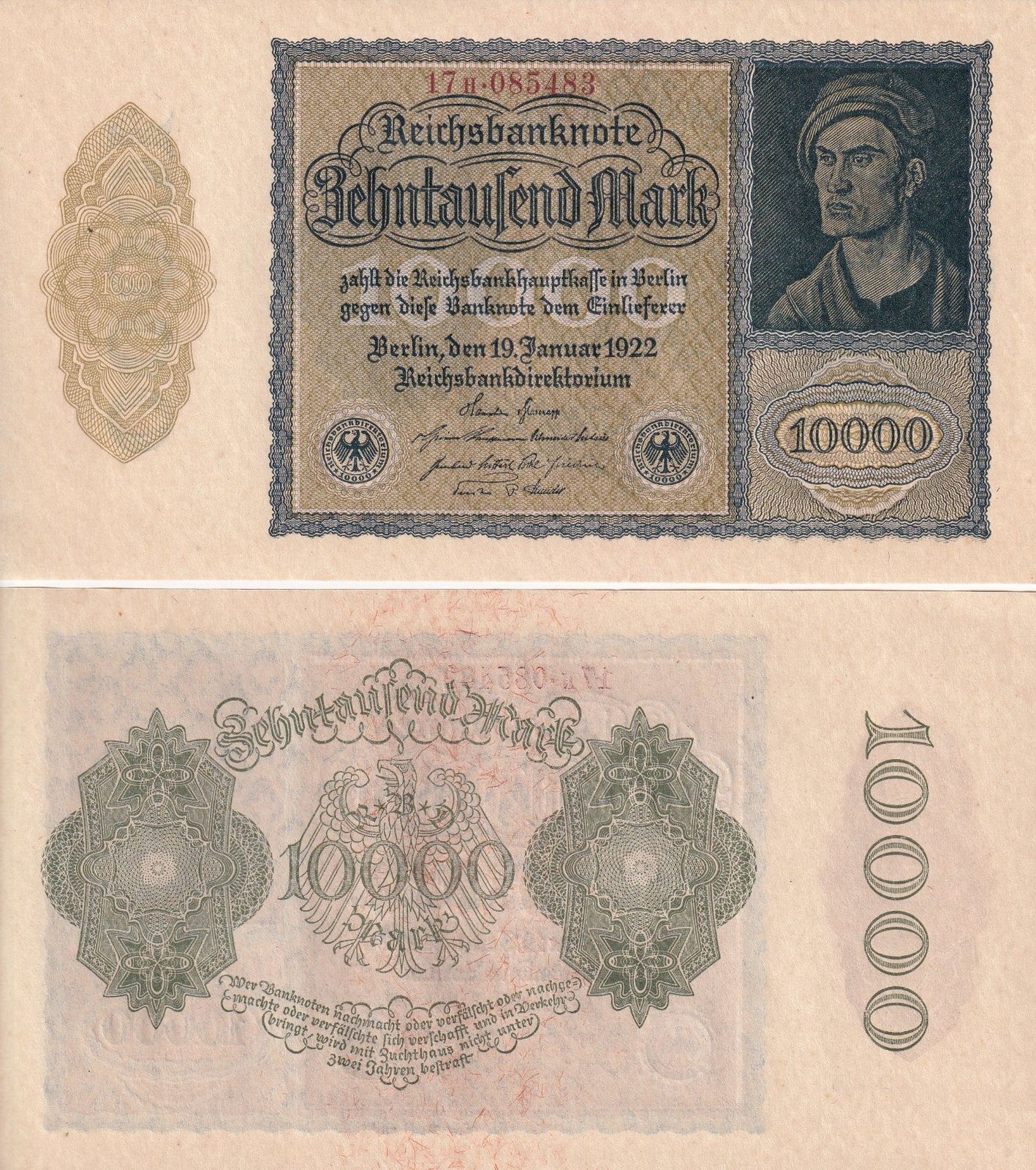 Germany 10000 Mark 1922 P 72 UNC