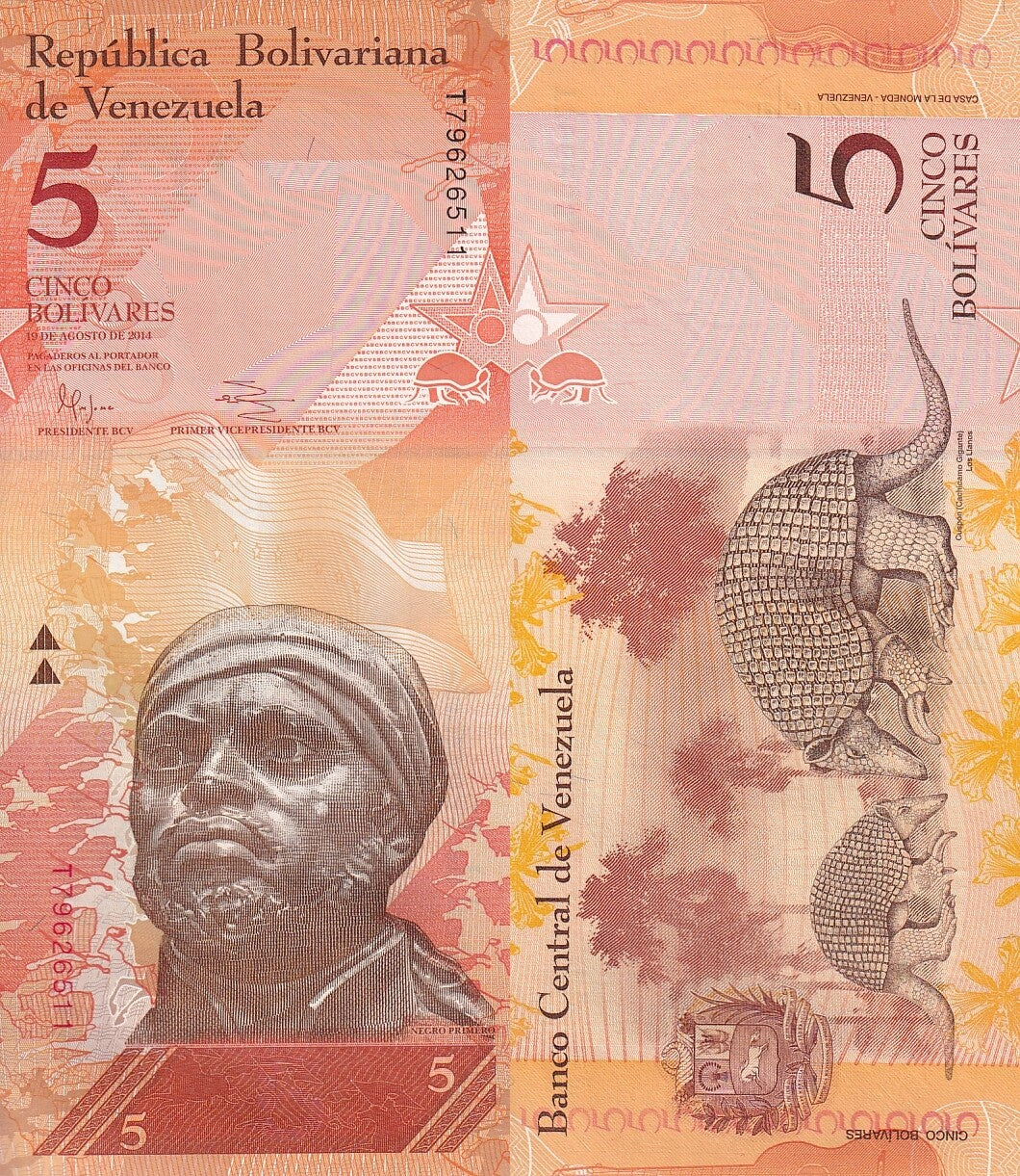 Venezuela 5 Bolivares 2007-2014 P 89 Random Sign UNC