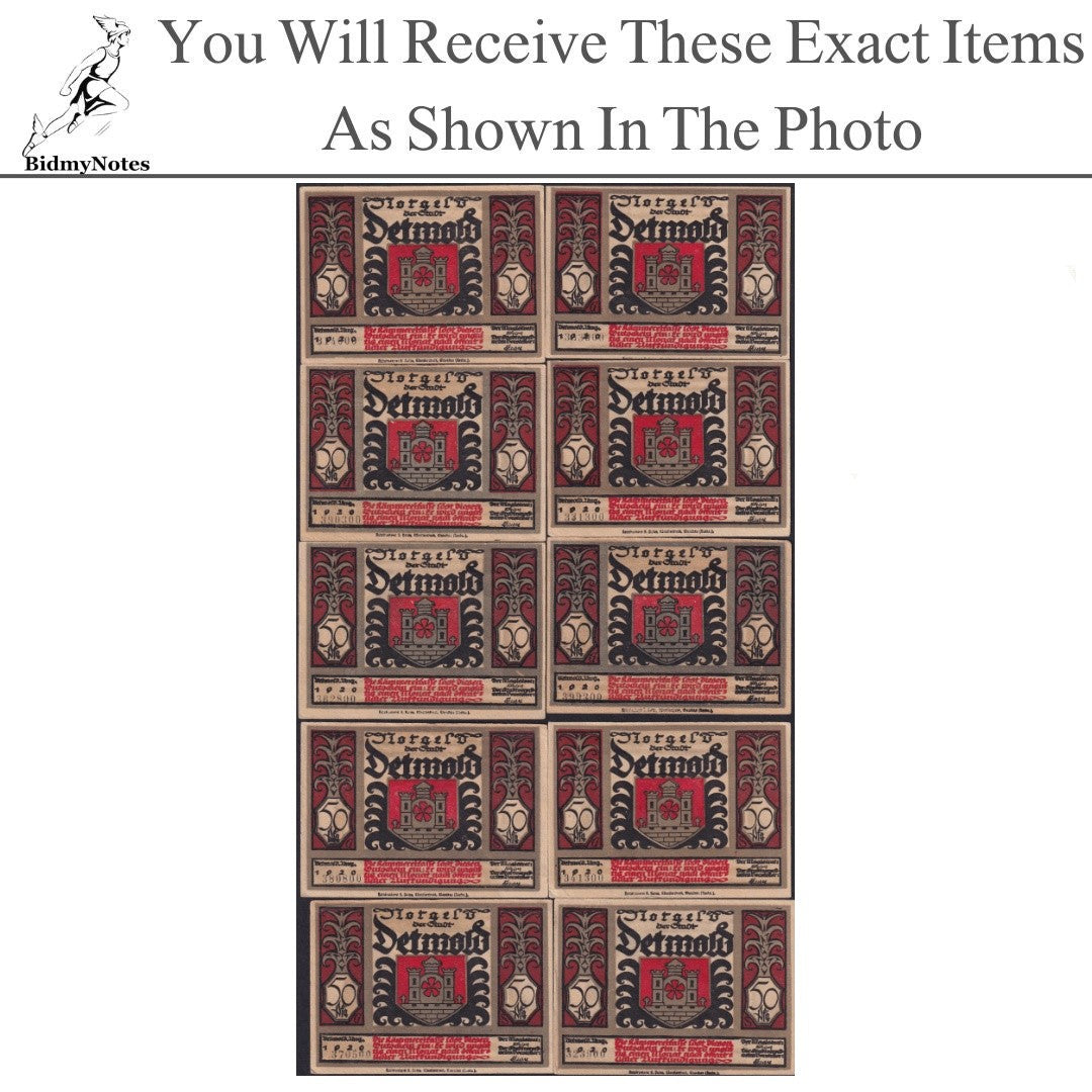 Germany Notgeld DETMOLD 50 Pfennig 1921 Set 10 pcs