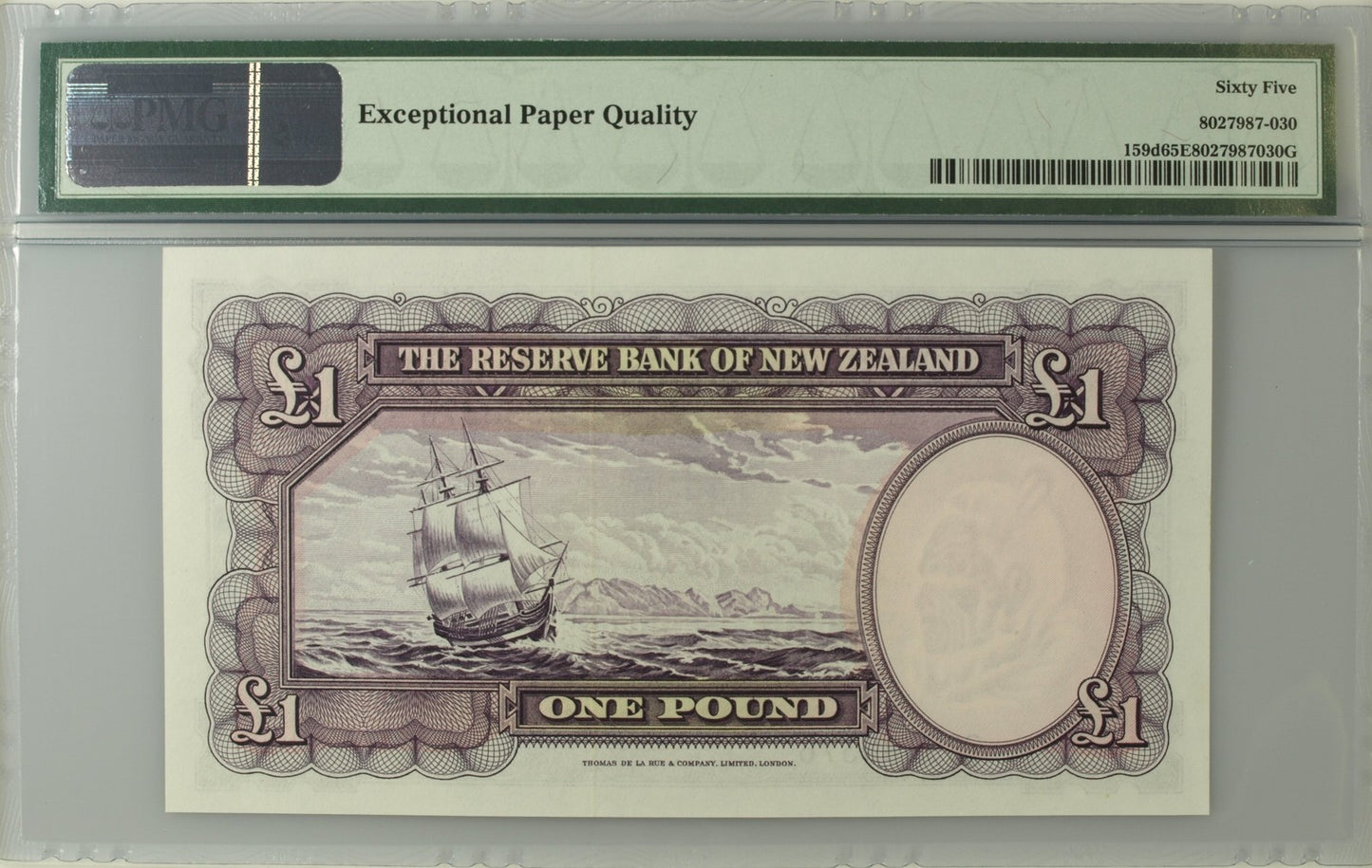 New Zealand Reserve Bank 1 Pound ND (1960-67) P 159d UNC PMG 65 EPQ 3rd TOP POP