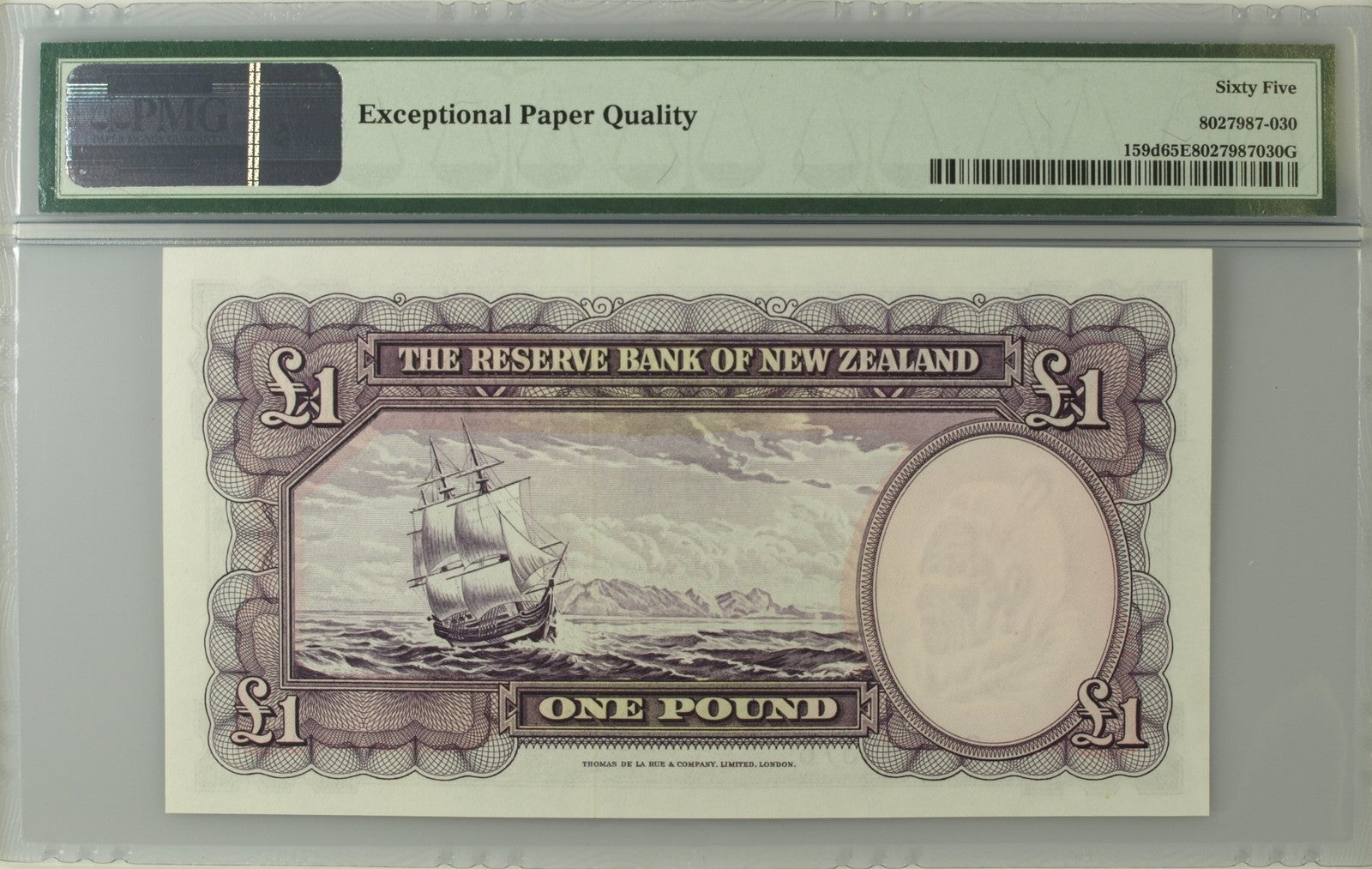 New Zealand Reserve Bank 1 Pound ND (1960-67) P 159d UNC PMG 65 EPQ 3rd TOP POP