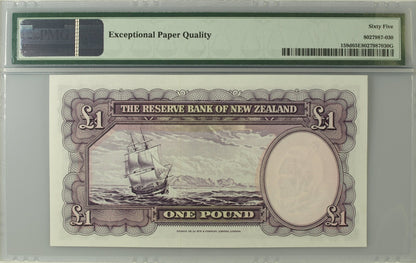 New Zealand Reserve Bank 1 Pound ND (1960-67) P 159d UNC PMG 65 EPQ 3rd TOP POP