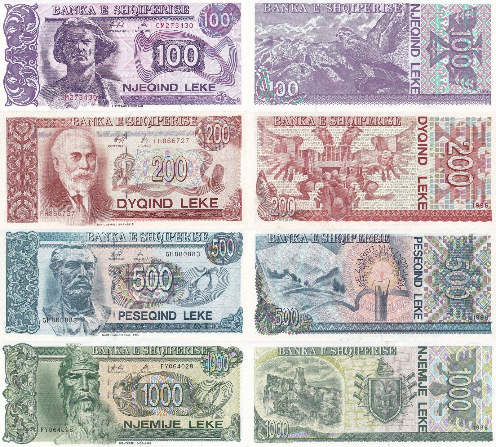 Albania 100 200 500 1000 Leke 1996 P 55c 59 60 61c UNC Set 4 pcs