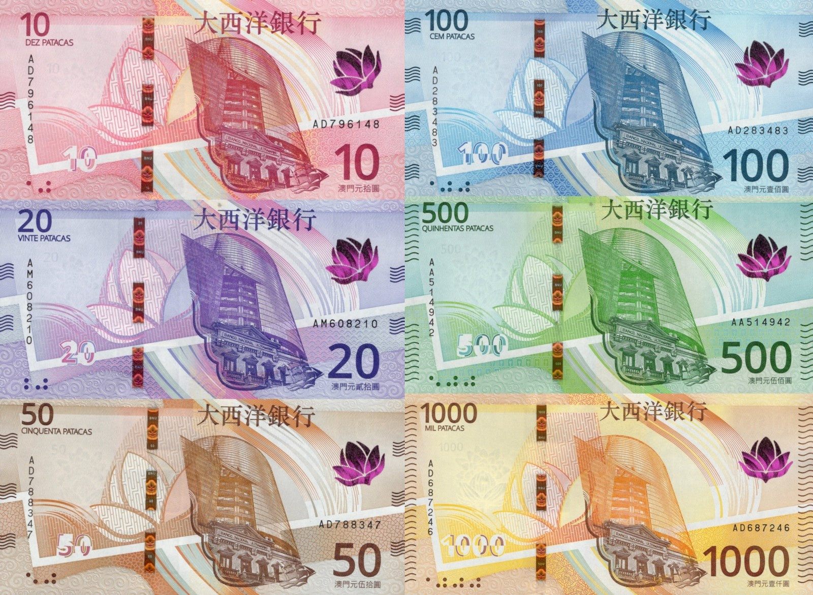 Macau Macao 10 20 - 1000 Patacas 2024-26 P 300a 301a P New Issue BNU Set 6 pcs