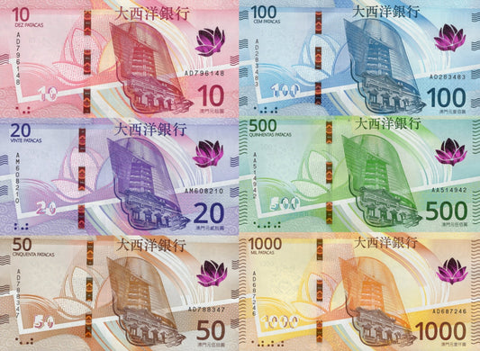 Macau Macao 10 20 - 1000 Patacas 2024-26 P 300a 301a P New Issue BNU Set 6 pcs
