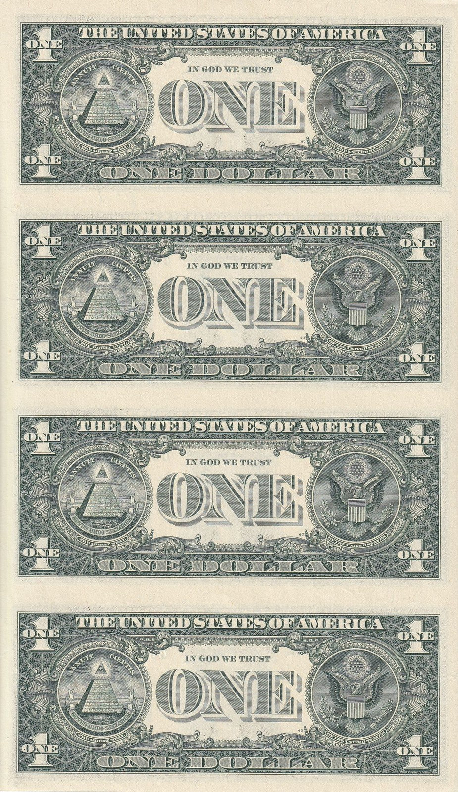 United States USA 1 Dollar 2013 P 537 "C" Philadelphia PA UNC UNCUT 4 IN 1